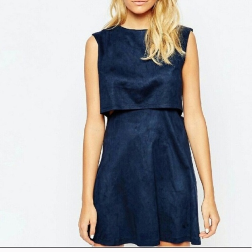 Blue Suede Cut Out Dress  - Fashion Union - NWT